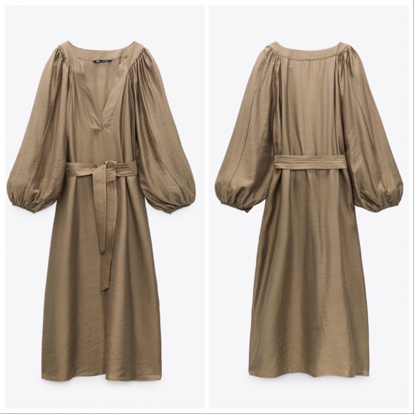 LAST NWT ZARA DRESS WITH BELT BROWN/TAUPE - Picture 10 of 10